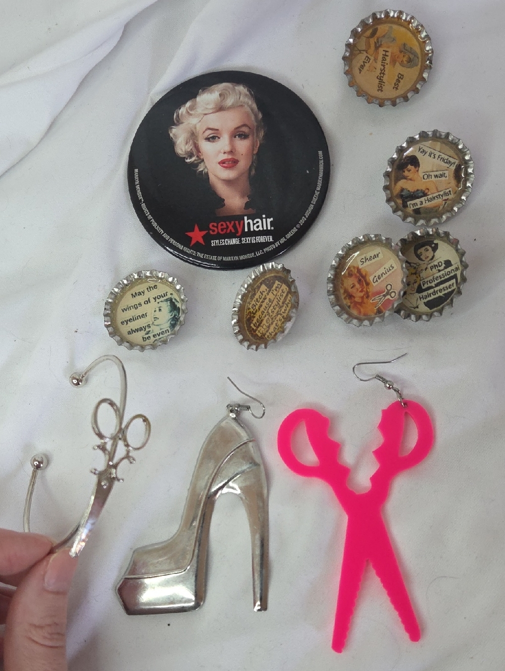 Hair Stylist Bundle Sexy Hair Marilyn Button Earrings Bracelet Magnets